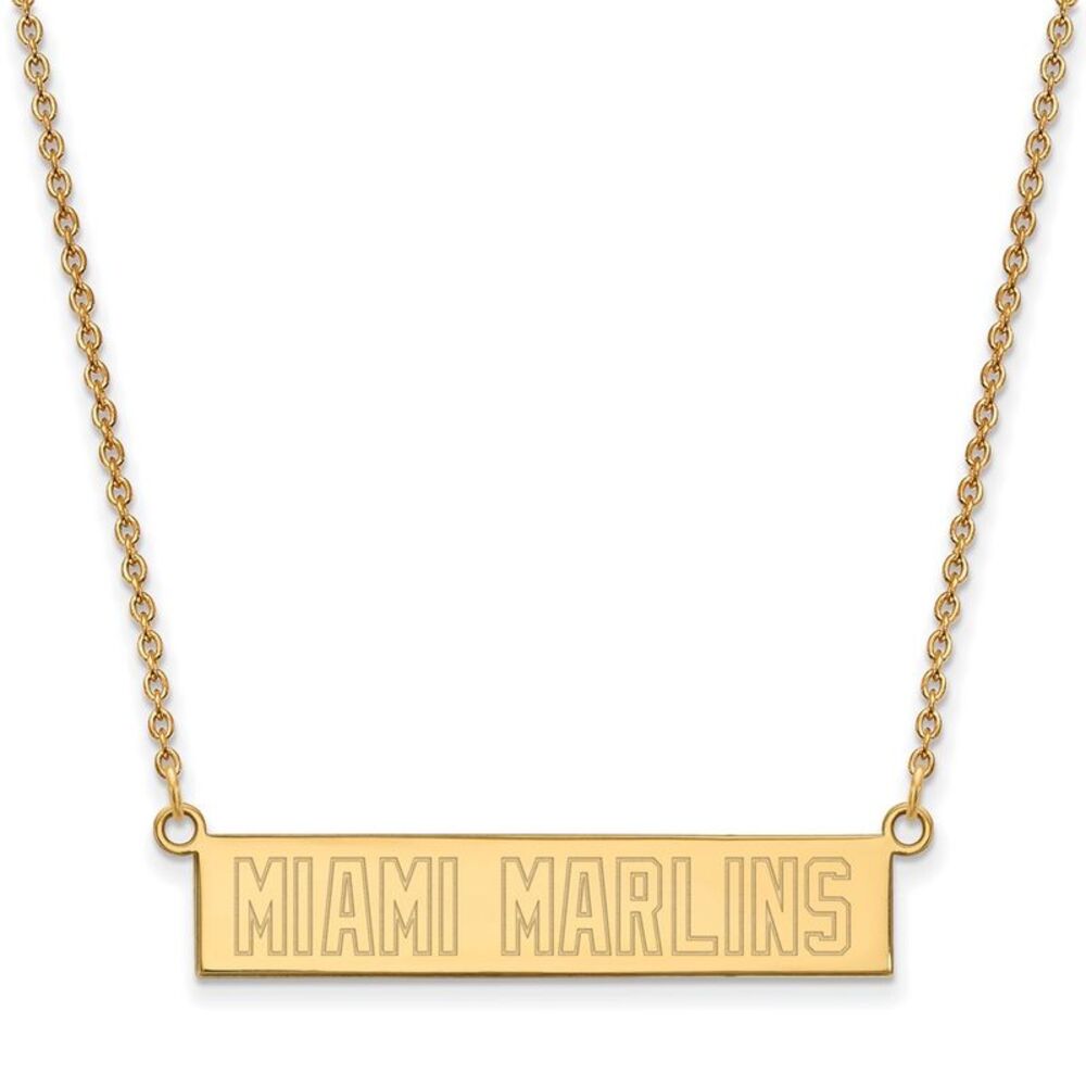 14K Gold Plated S.S. MLB Miami Marlins Small Bar Necklace, 18 Inch